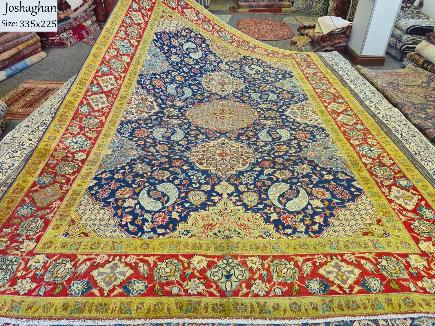 Antique rug Joshaghan, Size: 335 x 225 cm, Pre loved, hand knotted by natural wool & vegetable dye, R18 000 valuation certificate.