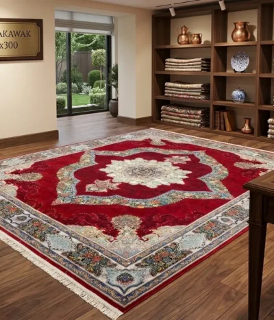 Royal Chakawak carpet, Size: 400 × 300 cm, red color, 700 knots quality, machine made, R14 000 valuation certificate & exchange warranty, Imported from Iran.