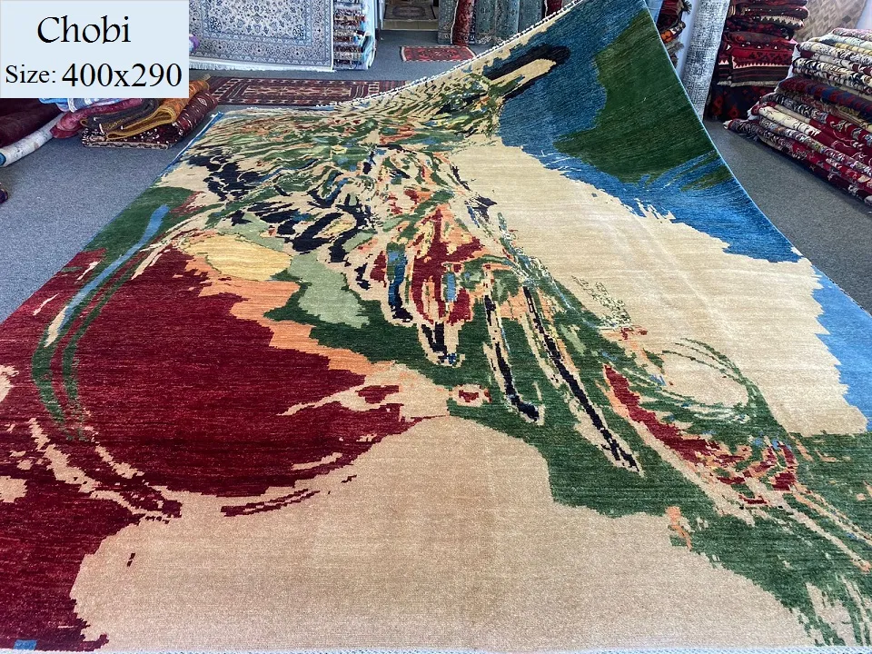 Handmade Chobi Homa, Size: 400 x 290 cm, Natural wool & vegetable dye, with certificate of authenticity and exchange warranty. Imported from Iran. (Homa is a mythical bird of Iranian legends and fables)