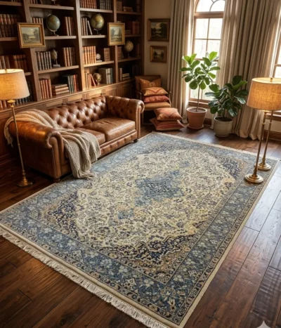 Persian floral Kashan, Size: 254x150 cm, 400 knots wool on cotton quality, R10 000 valuation.