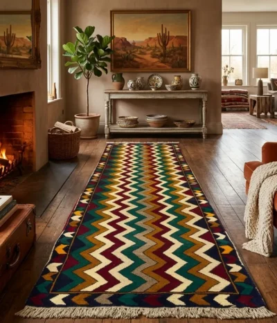 Gabbeh runner, Size: 304 x 76 cm, hand-woven pile rug of coarse quality wool, from Shiraz.