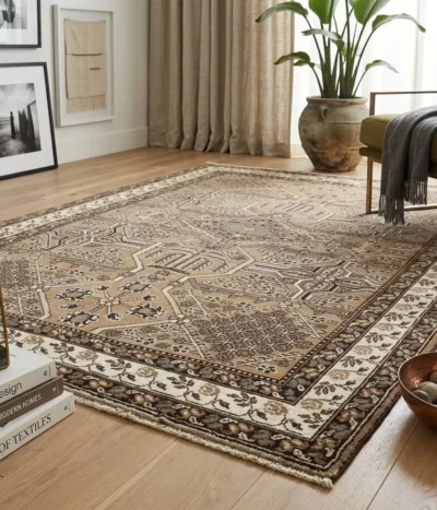 Handmade Bakhtiari carpet, Size: 285x200 cm. brown camel wool, R17 000 valuation certificate & exchange warranty. Imported from Iran.