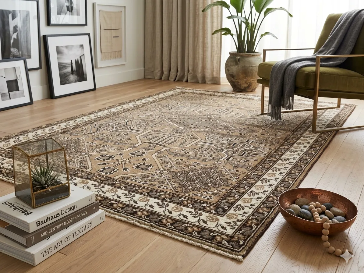 Handmade Bakhtiari carpet, Size: 285x200 cm. brown camel wool, R17 000 valuation certificate & exchange warranty. Imported from Iran.