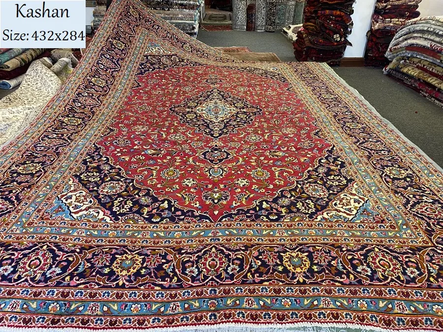 Handmade Persian mat Kashan, Size: 432 x 284 cm, natural wool & vegetable dye, R25 000 valuation certificate and exchange warranty, Imported from Iran.