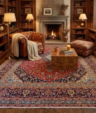 Handmade Persian mat Kashan, Size: 432 x 284 cm, natural wool & vegetable dye, R25 000 valuation certificate and exchange warranty, Imported from Iran.