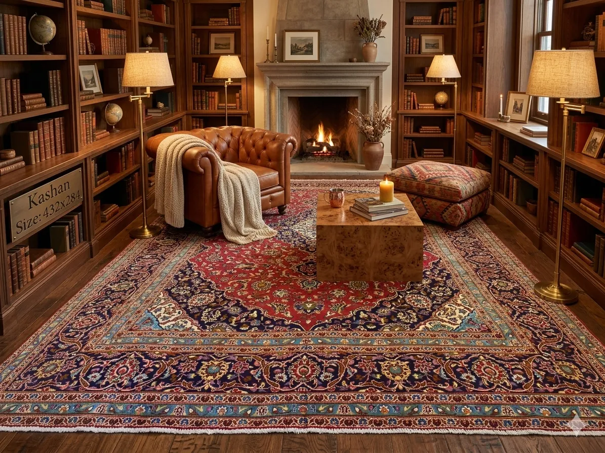 Handmade Persian mat Kashan, Size: 432 x 284 cm, natural wool & vegetable dye, R25 000 valuation certificate and exchange warranty, Imported from Iran.