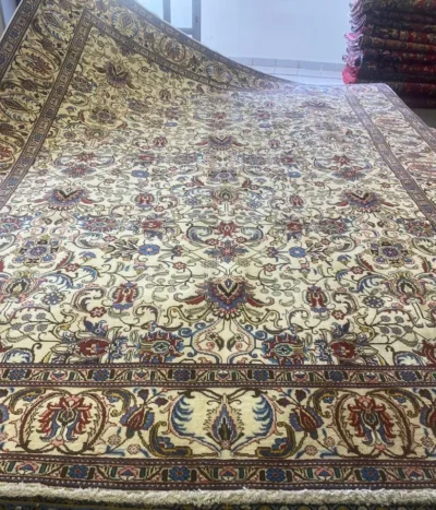 Handmade Royal Tabriz, Size: 380x285 cm, fine knotted by natural wool & vegetable dye, R25 000 valuation certificate & exchange warranty. Imported from Iran.