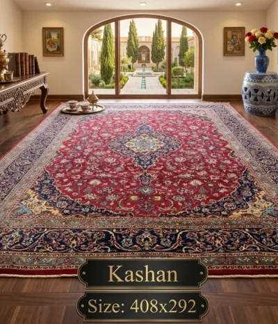 Kashan Handmade, Size: 408 x 292 cm, Pre loved, made by natural wool and vegetable dye, comes with certificate of authenticity and exchange warranty. Imported directly from Iran.