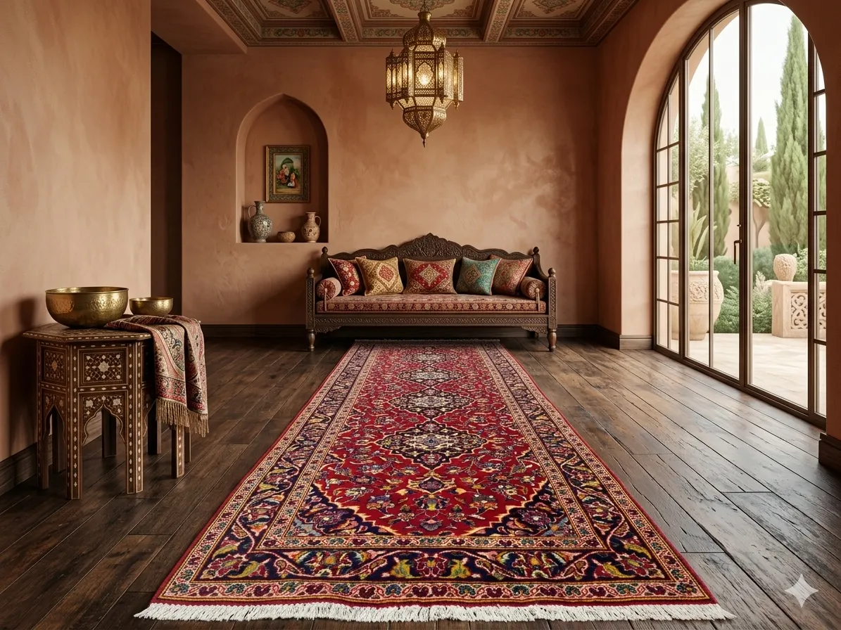 Persian Kashan runner, Size: 390 x 101 cm, Fine hand knotted by natural wool & vegetable dye, R20 000 valuation certificate & exchange warranty. Imported from Iran.