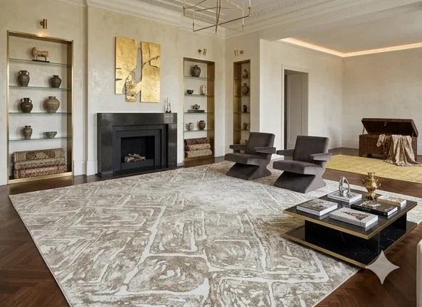 Turkish Modern Designer Area rug, Size: 400 x 300 cm, grey - brown, Polyester, Machine made.