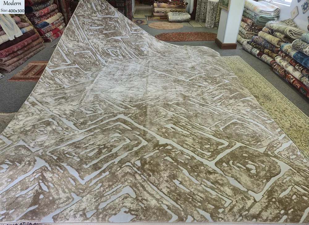 Turkish Modern Designer Area rug, Size: 400 x 300 cm, grey - brown, Polyester, Machine made.