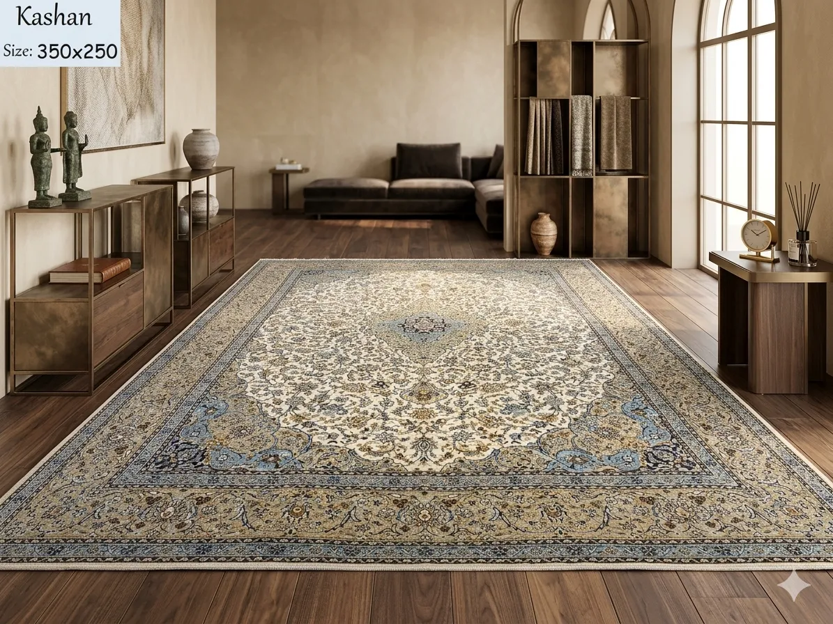 Persian Kashan rug, Size: 350 x 250 cm, 400 knots wool on cotton quality, R12000 valuation certificate & exchange warranty.