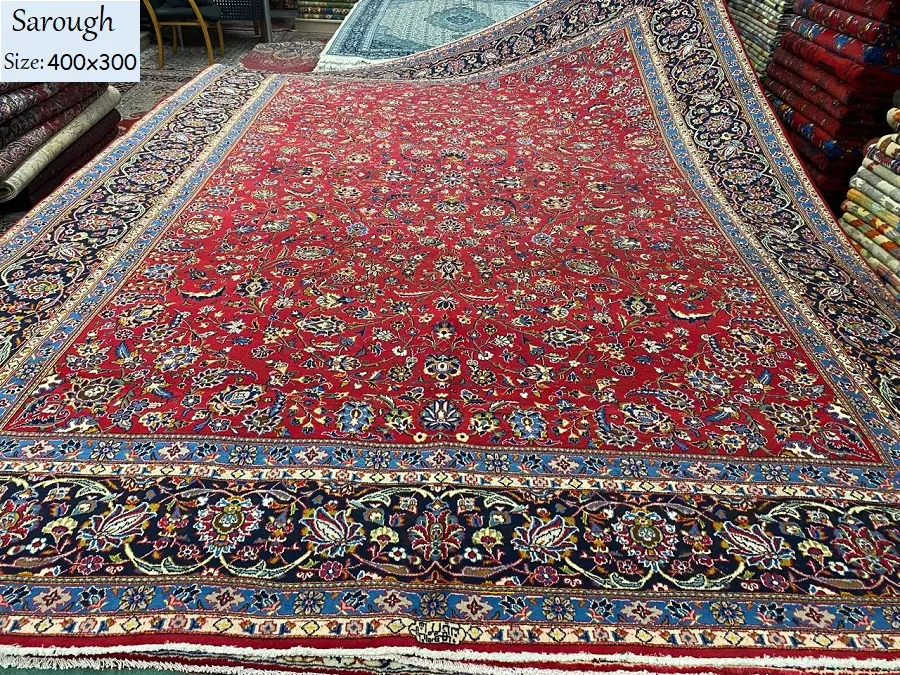 Persian Sarough, Size: 400x300 cm, fine Hand woven Signature rug, natural wool & vegetable dye, R28 000 valuation certificate and exchange warranty.