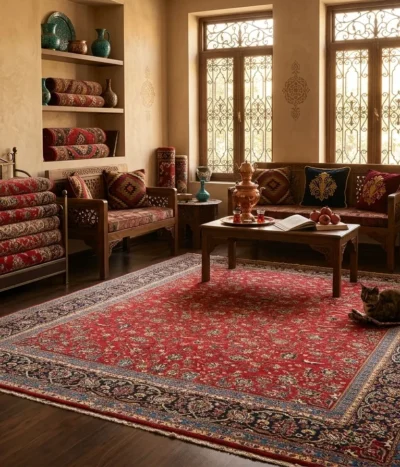 Persian Sarough, Size: 400 x 300 cm, fine Hand woven Signature rug, natural wool & vegetable dye, R28 000 valuation certificate and exchange warranty.