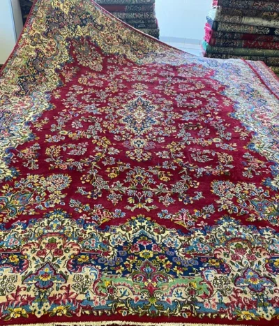 Premium Persian handmade Kerman, Size: 383 x 270 cm, fine knotted by natural wool & vegetable dye, R45 000 valuation certificate & exchange warranty. Imported from Iran.