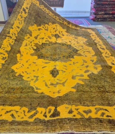 Reloaded rug, Size: 278 x 191, Hand Knotted, Faded genuine vintage Persian rug, blends traditional Persian geometry with a daring contemporary palette.