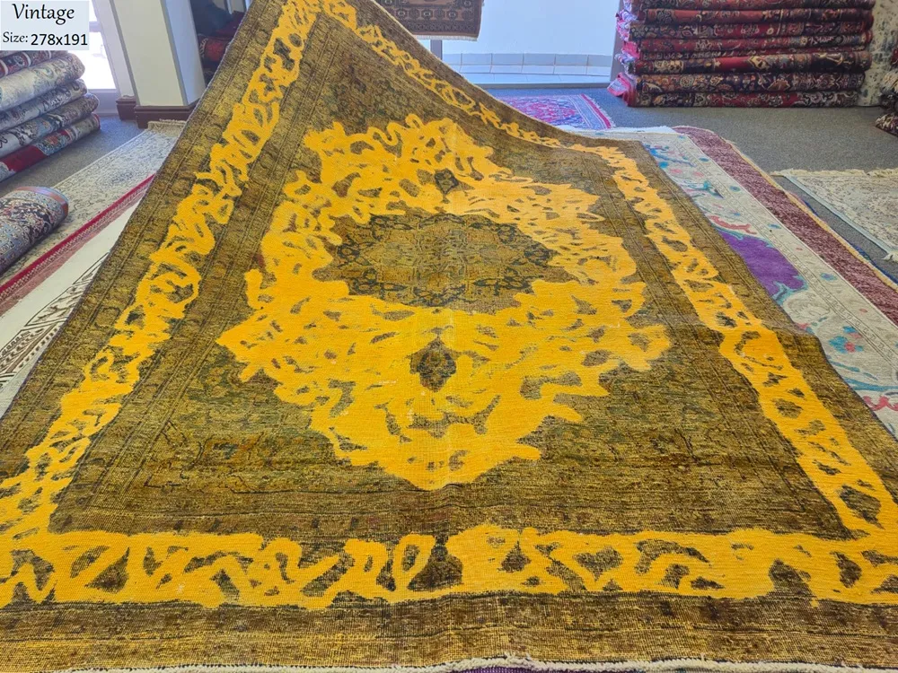 Reloaded rug, Size: 278 x 191, Hand Knotted, Faded genuine vintage Persian rug, blends traditional Persian geometry with a daring contemporary palette.