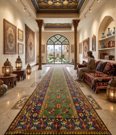 Hand-knotted Sage Green Afghan Hallway runner, Size: 282 x 79 cm, featuring traditional tribal patterns, High-quality wool.