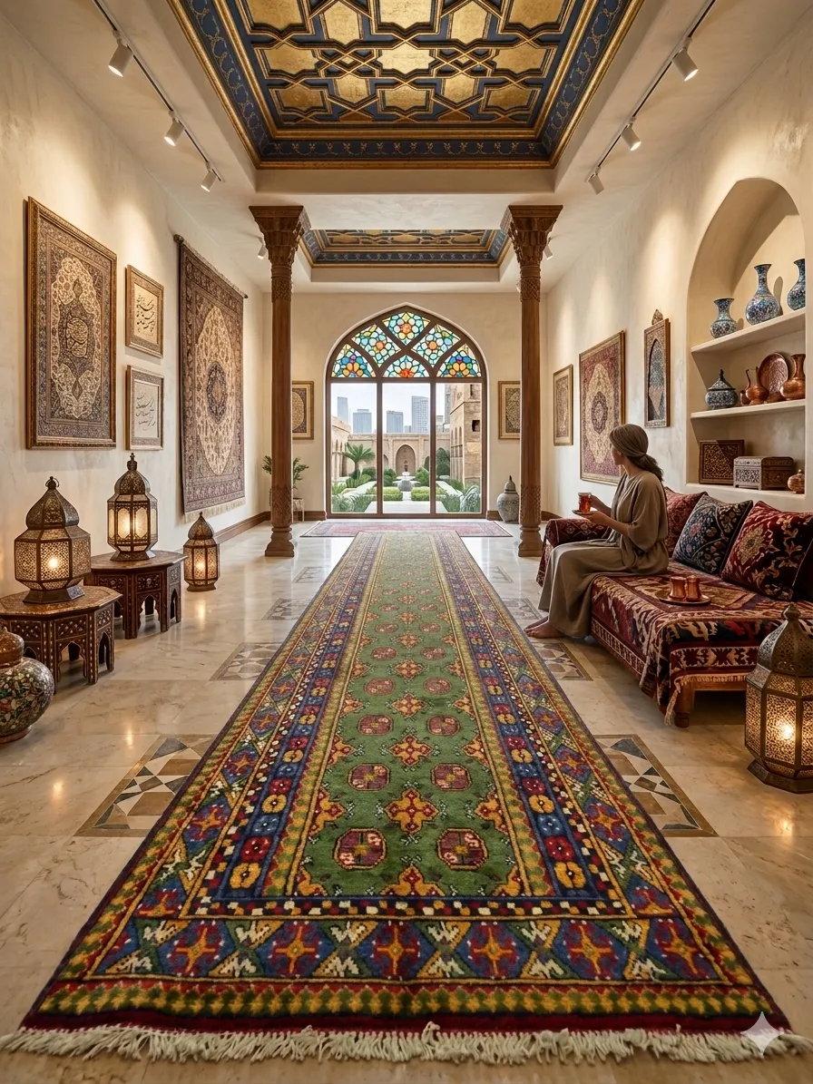 Hand-knotted Sage Green Afghan Hallway runner, Size: 282 x 79 cm, featuring traditional tribal patterns, High-quality wool.