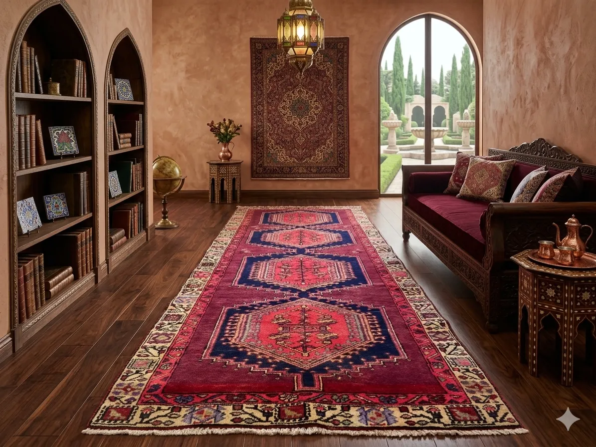 Handmade Shiraz hallway runner, Size: 325 x 108 cm, natural wool & vegetable dye, imported from Iran. Valuation Certificate: R10 000