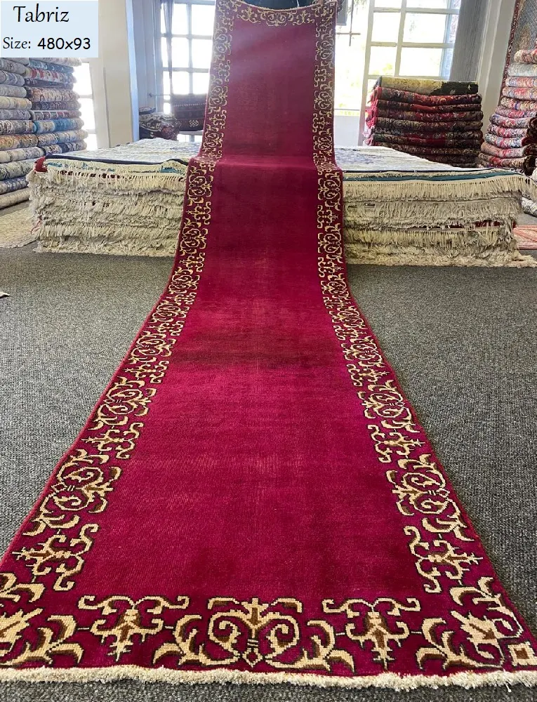Red Persian Tabriz hallway runner, Size: 480 x 93 cm, Pre loved, Hand knotted by natural wool & vegetable dye. R15 000 valuation certificate.
