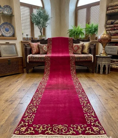 Red Persian Tabriz hallway runner, Size: 480 x 93 cm, Pre loved, Hand knotted by natural wool & vegetable dye. R15 000 valuation certificate.