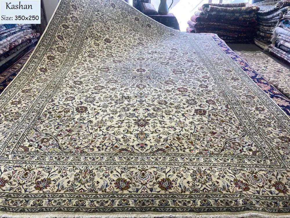 Very Fine handmade Kashan, Size: 350 x 250 cm, 100% hand knotted by natural wool & vegetable dye, R35 000 valuation certificate & exchange warranty. Imported from Iran.