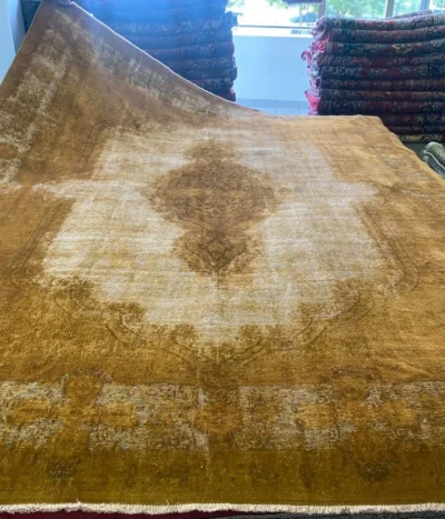 Vintage Kerman Persian rug, Size: 397x297 cm, overdyed, hand knotted by natural wool, R30 000 valuation certificate.