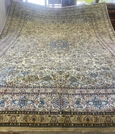 Large vintage Nain carpet, Size: 480 x 340 cm, hand knotted, around 70 years old, R35 000 valuation certificate.