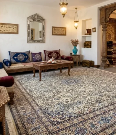 Large vintage Nain carpet, Size: 480 x 340 cm, hand knotted, around 70 years old, R35 000 valuation certificate.