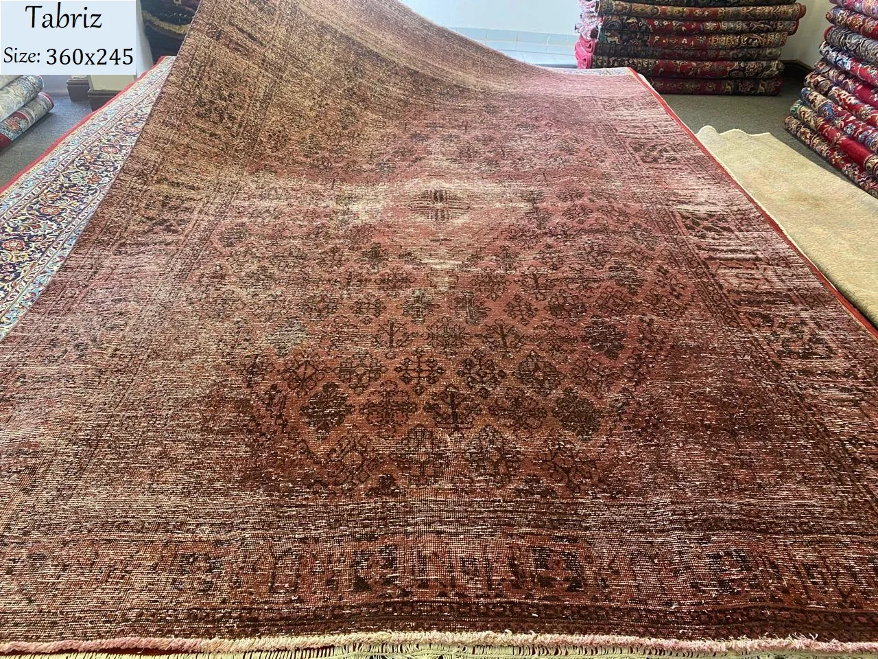 Vintage Tabriz rug, Size:360 x 245 cm, overdyed, handmade by natural wool, R35 000 valuation certificate.