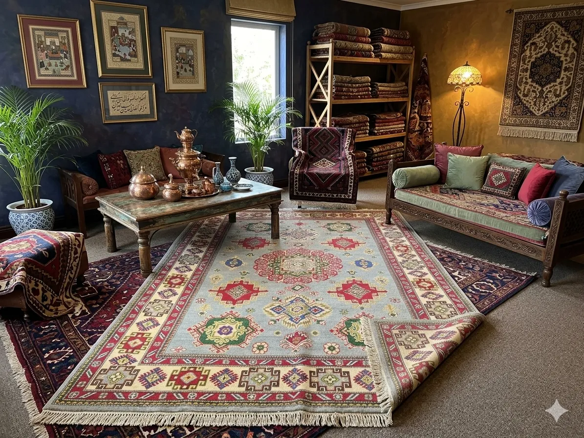 Afghan handmade Qazaq rug, Size: 238 x 148 cm, fine knotted by natural wool & vegetable dye. R18 000 valuation certificate.