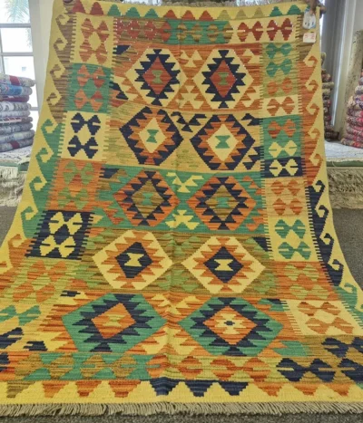 Afghan Kilim, Size: 185x120 cm, natural wool & vegetable dye, Hand woven.