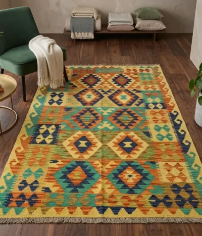 Afghan Kilim, Size: 185x120 cm, natural wool & vegetable dye, Hand woven.