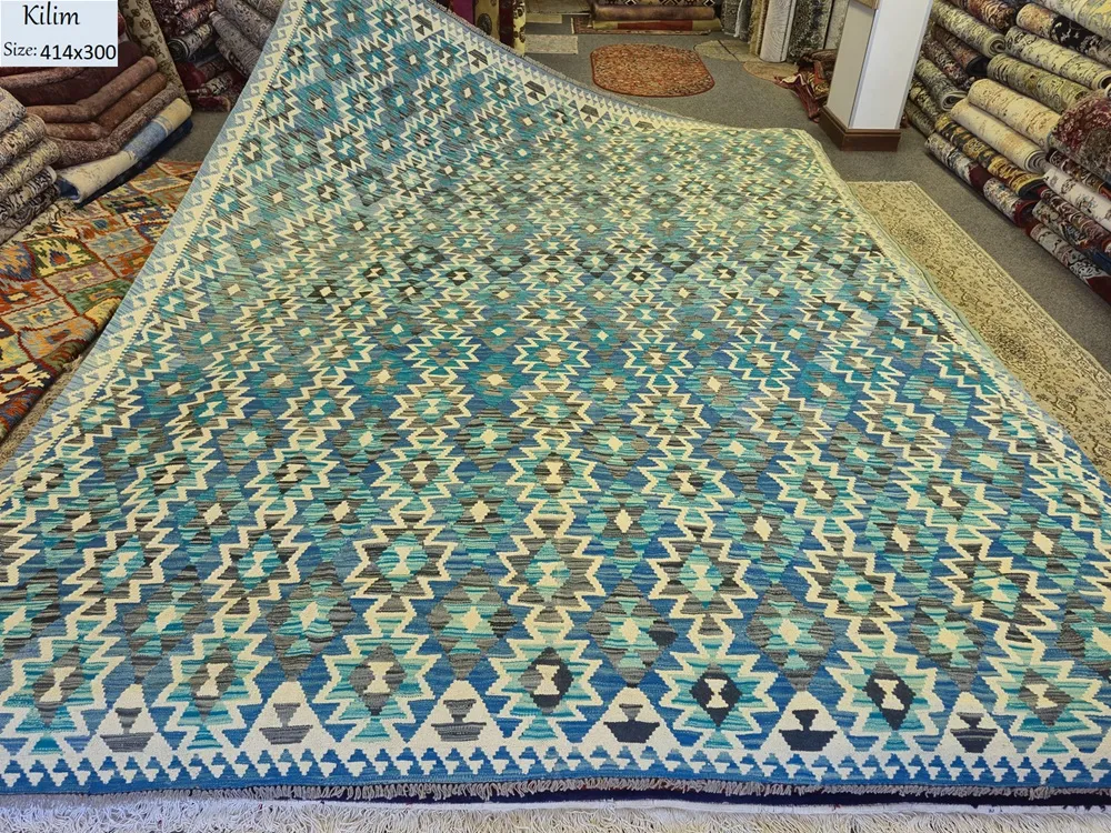 Afghan Kilim Chobi, Size: 343 x 261 cm, Natural wool & vegetable dye, Hand woven.