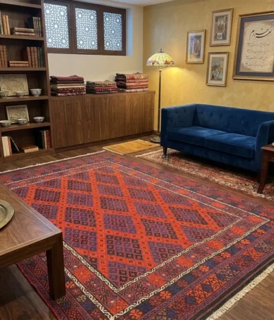 Afghan tribal Kilim Ghalmiri, Size: 295 x 252 cm, flat handwoven, natural wool & vegetable dye.