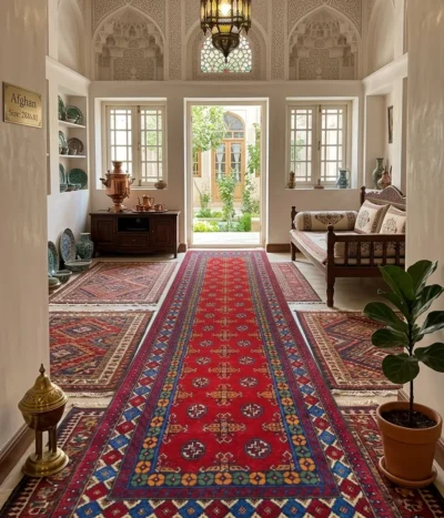 Khal Mohammadi Hand-Knotted Afghan Tribal Runner, Size: 288 x 81 cm, 100% hand-spun wool on a durable cotton foundation.