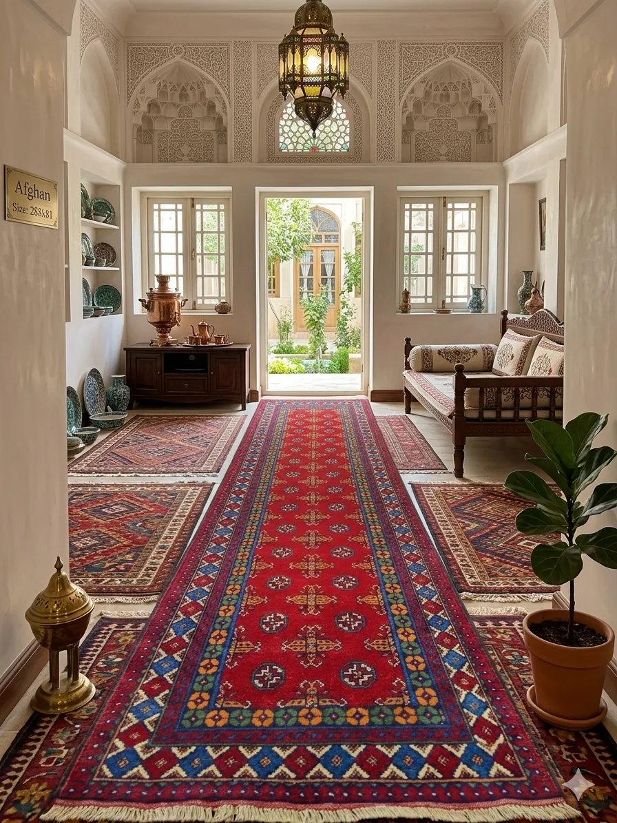 Khal Mohammadi Hand-Knotted Afghan Tribal Runner, Size: 288 x 81 cm, 100% hand-spun wool on a durable cotton foundation.