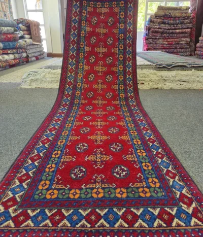 Khal Mohammadi Hand-Knotted Afghan Tribal Runner, Size: 288 x 81 cm, 100% hand-spun wool on a durable cotton foundation.