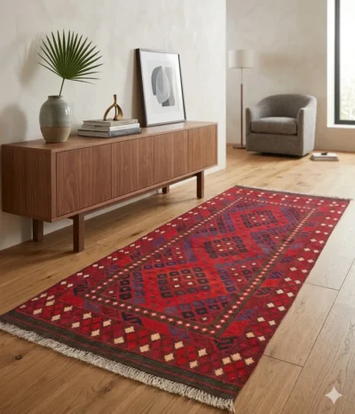 Afghan tribal runner Kilim Ghalmiri, Size: 231 x 98 cm, flat handwoven, natural wool & vegetable dye.