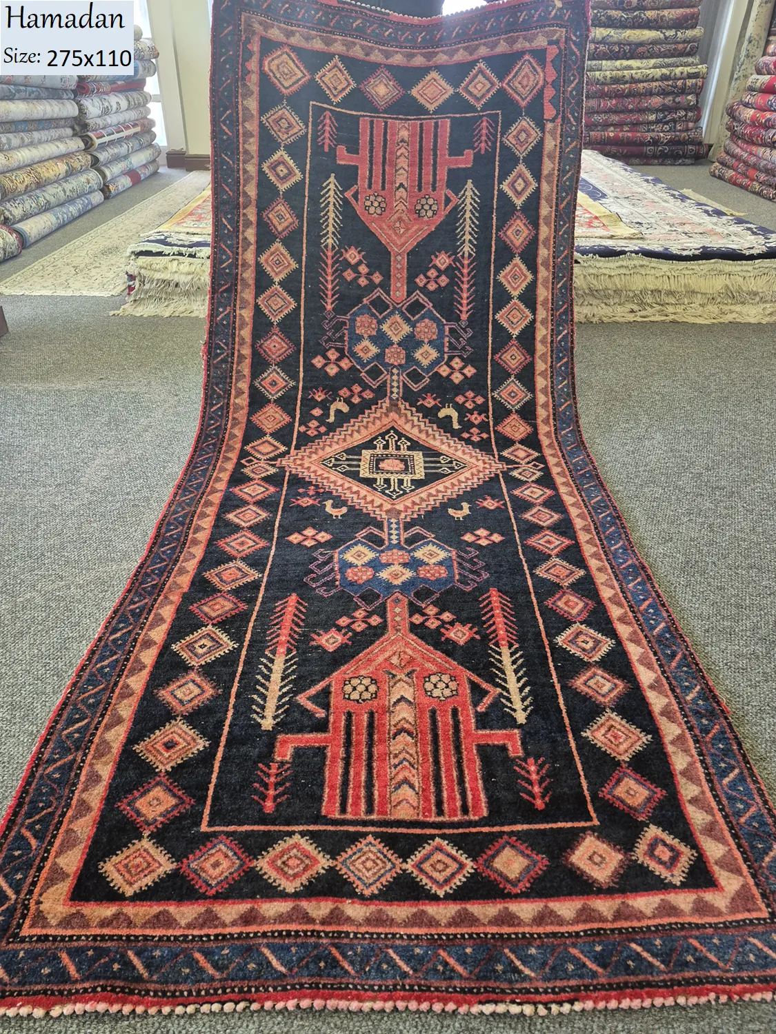 Antique Hamadan runner, Size: 275 x 110 cm, hand knotted by natural wool. R9 000 valuation certificate.