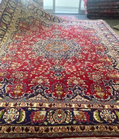 Antique Persian Mashad carpet, Size: 365 x 290 cm, Hand knotted by natural wool, R16000 valuation certificate.