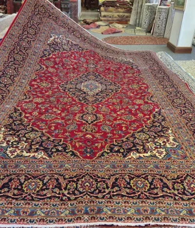 Authentic Hand-Knotted Persian Kashan Rug, Size: 345 x 245 cm, Traditional Shah Abbasi Medallion,100% High-Quality Wool.