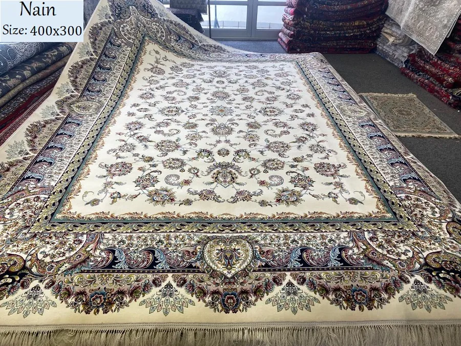  Floral Nain rug, Size: 400x300 cm, 1200 Fine knotted quality, R23 000 valuation certificate & exchange warranty.