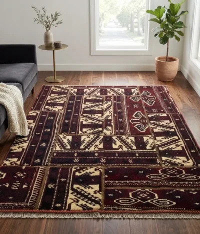 handmade Torkaman Patchwork rug, Size 150 x 100 cm, R8 000 valuation certificate