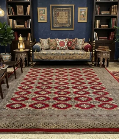 Handmade Bokhara carpet, Size: 440 × 314 cm, very fine hand knotted by natural wool & vegetable dye, R55 000 valuation certificate & exchange warranty.