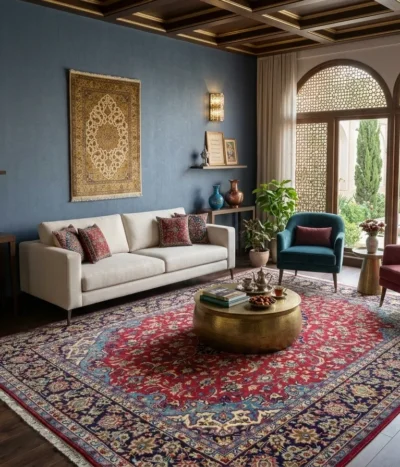 Persian handmade Kashan rug, Size: 400 x 300 cm, hand knotted by natural wool & vegetable dye. R17 000 valuation certificate & exchange warranty.