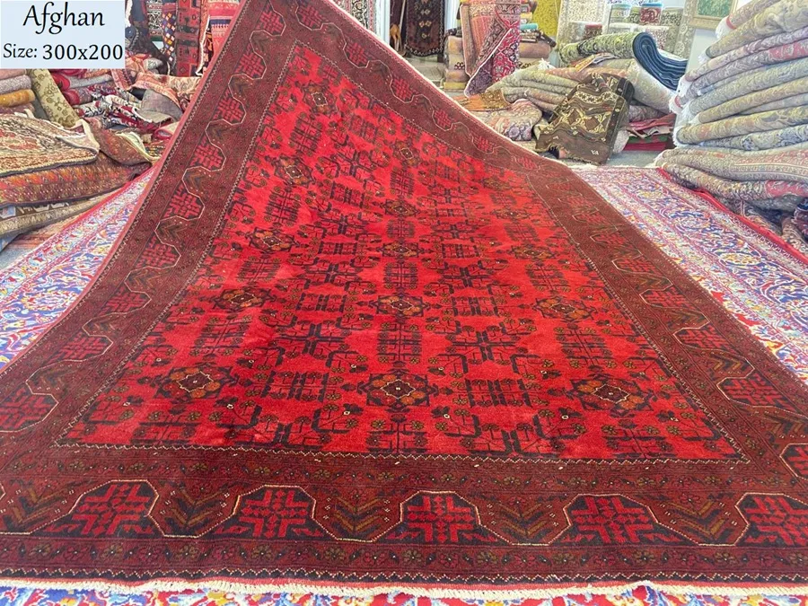 Khal Mohammadi Afghan rug, Size: 300 × 200 cm, fine hand knotted by natural wool & vegetable dye, R25 000 valuation certificate.