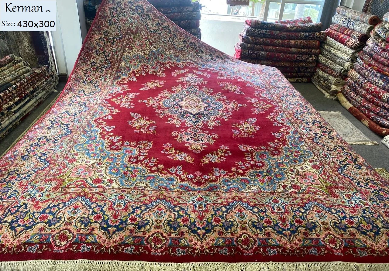 large Persian rug Kerman, Size: 430x300 cm, fine hand knotted by natural wool & vegetable dye, R40 000 valuation certificate & exchange warranty. Imported from Iran.