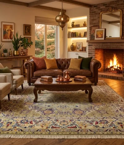 Sage Mashad large Persian carpet, Size: 445 x 312 cm, hand knotted natural wool & vegetable dye, R35 000 valuation certificate.